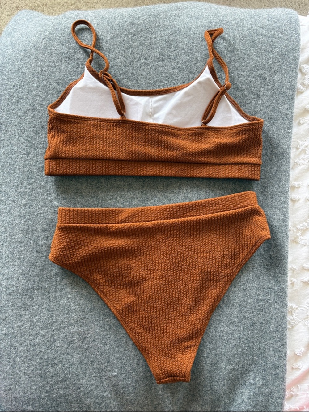 SHEIN Rust Textured Ribbed High-Waist Bikini Set - Picture 3 of 4
